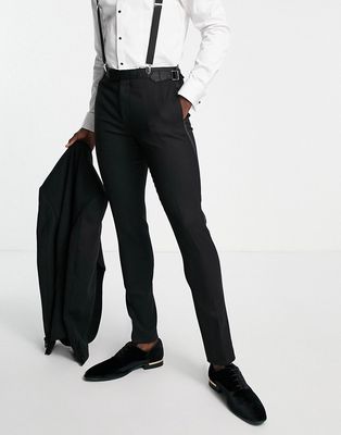 Noak skinny tuxedo suit pants in black virgin wool blend snake jacquard