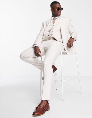 Noak slim premium fabric suit pants in stone micro texture with stretch-Neutral