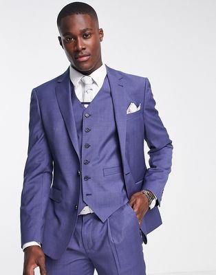 Noak slim suit jacket in blue pure merino wool melange