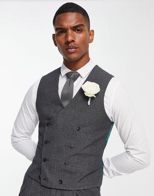 Noak super skinny premium fabric suit vest in charcoal micro-texture-Gray