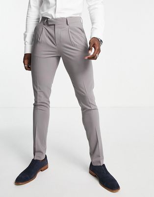 Noak 'Tower Hill' skinny suit pants in gray worsted wool blend with four way stretch