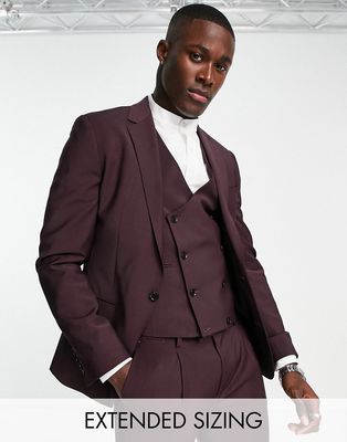 Noak Tower Hill super skinny suit jacket in burgundy worsted wool blend with four-way stretch-Red
