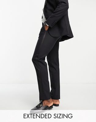 Noak 'Verona' wool-rich slim tuxedo suit pants with satin side stripe in black