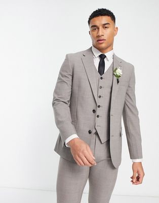 Noak wool-rich skinny suit jacket in stone Prince of Wales check-Neutral