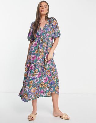 Nobody's Child bubble sleeve floral print dress in multicolor