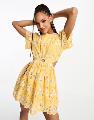 Nobody's Child Collective Paris embroidered cut-out mini dress in ochre-Gold