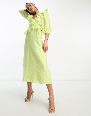 Nobody's Child Dani puff sleeve cut-out midaxi dress in lime-Green