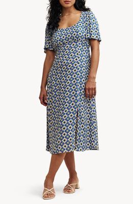 Nobody's Child Dee Dee Print Midi Dress in Blue 