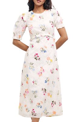 Nobody's Child Felicia Floral Broderie Anglaise Midi Dress in White Multi