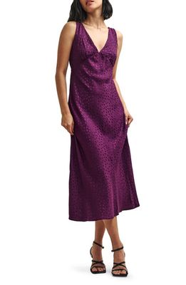 Nobody's Child Helena Dot Print V-Neck Satin Midi Dress in Purple