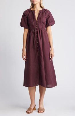 Nobody's Child Isabella Button Front Linen & Organic Cotton Maxi Dress in Purple 