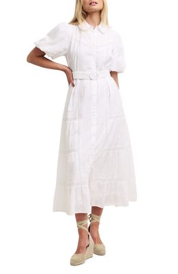 Nobody's Child Jessie Belted Lace Trim Organic Cotton Maxi Dress in White