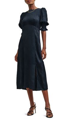 Nobody's Child Luna Puff Sleeve Satin Midi Dress in Black