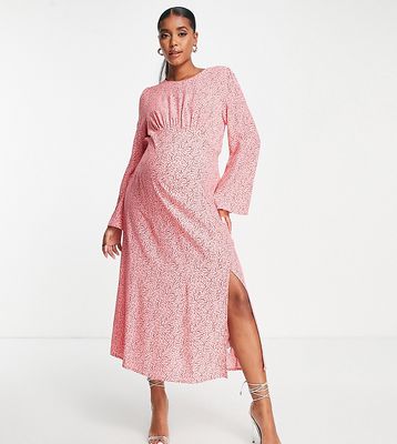 Nobody's Child Maternity fluted sleeve tea dress in pink squiggle print