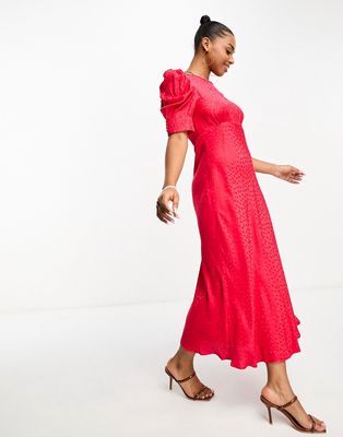 Nobody's Child Moria midi dress with exaggerated sleeves in red satin