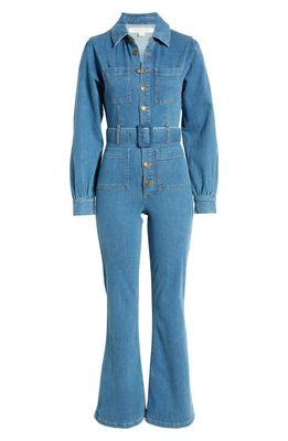 Nobody's Child Olymipia Long Sleeve Denim Jumpsuit in Blue