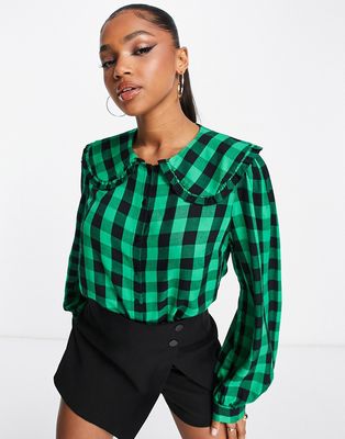 Nobody's Child oversized collar blouse in green check