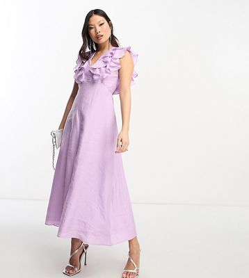 Nobody's Child Petite frill midaxi dress in lilac-Purple