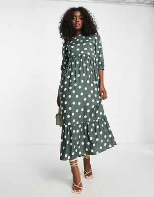 Nobody's Child Rachel oversized polka dot dress in khaki green
