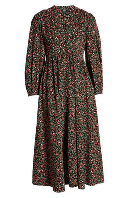 Nobody's Child Starlight Floral Long Sleeve Cotton Midi Dress in Black/Red Multi