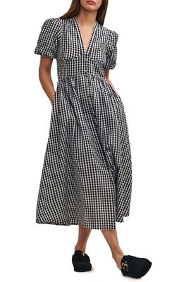 Nobody's Child Starlight Mono Gingham Button Front Seersucker Organic Cotton Midi Dress in Black