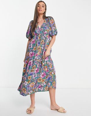 Nobody's Child Valentine bubble sleeve floral print dress in multicolor