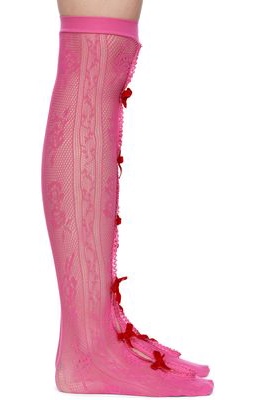 Nodress SSENSE Exclusive Pink Velvet Bow Rosy Socks