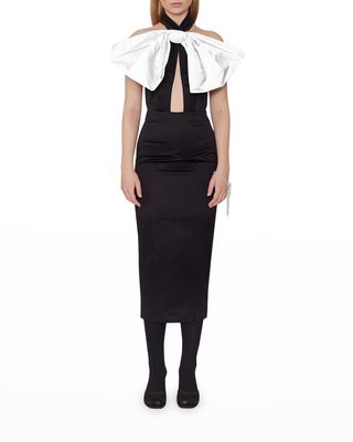 Noella High-Neck Midi Dress with Oversized Bow