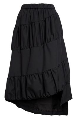Noir Kei Ninomiya Asymmetric Tiered Bubble Hem Tropical Wool Skirt in Black