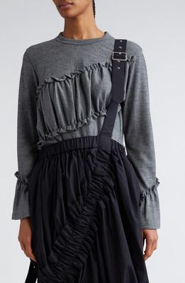 Noir Kei Ninomiya Asymmetric Tiered Ruffle Wool Jersey Top in Gray