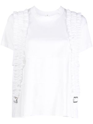 Noir Kei Ninomiya buckle-embellished ruffled T-shirt - White