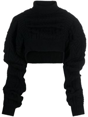 Noir Kei Ninomiya cable-knit cropped wool jumper - Black