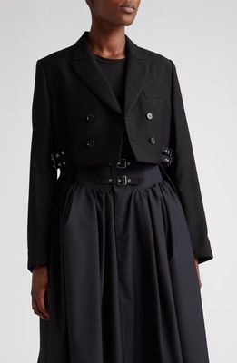 Noir Kei Ninomiya Double Breasted Wool & Mohair Crop Tailcoat in Black