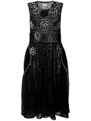 Noir Kei Ninomiya floral-appliqué knitted midi dress - Black