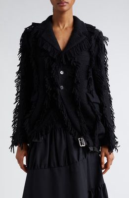 Noir Kei Ninomiya Fringe Trim Wool Blend Coat in Black