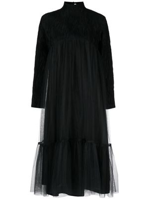 Noir Kei Ninomiya high-neck tulle-overlay midi dress - Black