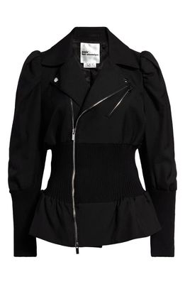 Noir Kei Ninomiya Mixed Media Peplum Moto Jacket in Black