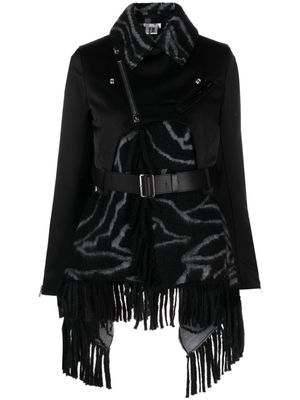 Noir Kei Ninomiya panelled belted fringed jacket - Black