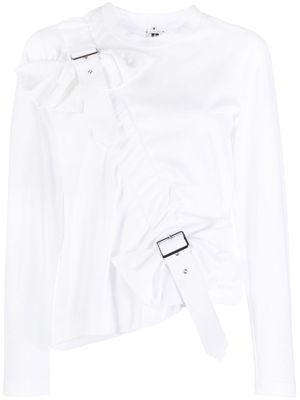 Noir Kei Ninomiya ruched buckle-embellished cotton T-shirt - White