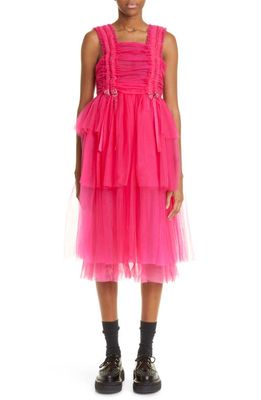 Noir Kei Ninomiya Ruched Tiered Tulle Dress in Pink