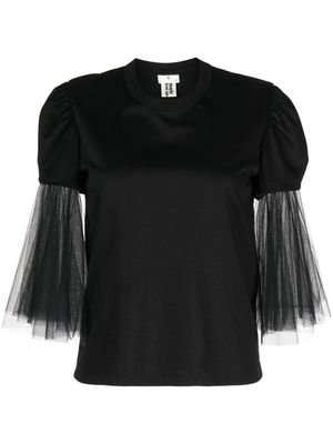 Noir Kei Ninomiya tulle-sleeves cotton T-shirt - Black