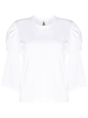 Noir Kei Ninomiya tulle-sleeves cotton T-shirt - White