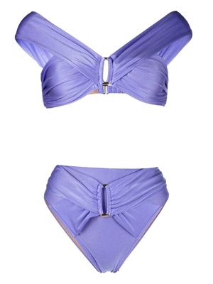 Noire Swimwear gathered-detail high-waisted bikini - Purple