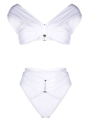 Noire Swimwear gathered-detail high-waisted bikini - White