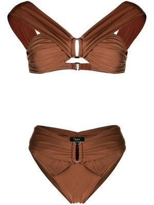 Noire Swimwear ruched-detail off-shoulder bikini - Brown