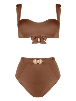Noire Swimwear seashell-motif bandeau bikini set - Brown