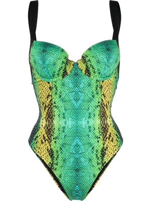Noire Swimwear snakeskin-print underwired swimsuit - Green
