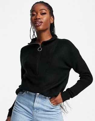 Noisy May alice high neck half zip sweater in black