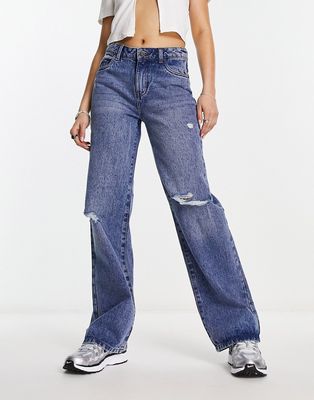 Noisy May Amanda wide leg distressed jeans in light blue