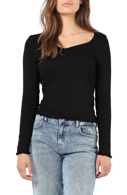 Noisy may Anna Sweetheart Neck Long Sleeve Pointelle Top in Black